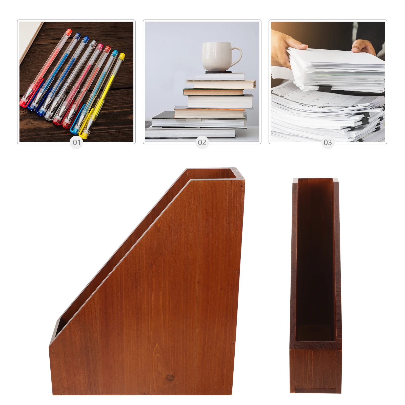 

Solid Wood Box Desk Desktop Organizer Home Office Accessories Wooden Container Large Capacity File Storage Box For Documents