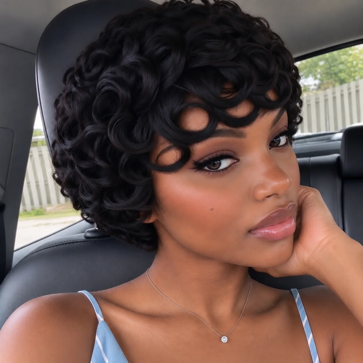 Afro Kinky Curly Wigs Short Pixie Cut Wigs Human Hair for Women Bazilian Remy Hair Machine Made Cap for Daily Wear,Date Use Wig