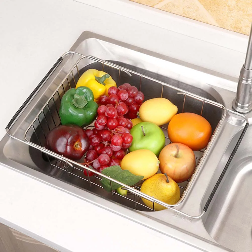 

Retractable Drainer Basket Flexible Dish Rack Sink Drying over Adjustable Silver