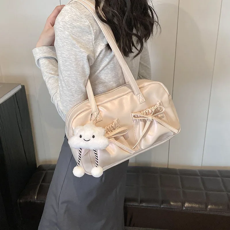 

Корейская версия трендовой сумки с бантом, плиссированные яркие балетные сумки, новые милые сумки на плечо большой вместимости, простые темпераментные сумки