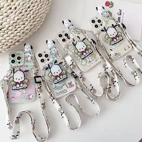 For Samsung Galaxy S8 S9 S10 S20 S21 S22 S23 S24 S25 Plus Ultra FE Note 8 9 10 20 Pochacco Case With Holder Rope