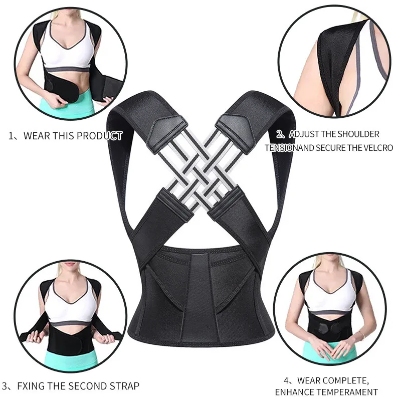 Corrector de postura para hombres y mujeres, cinturón Lumbar ajustable para gimnasio, soporte de postura para hombros, alisador de espalda, corrección de soporte para forma corporal