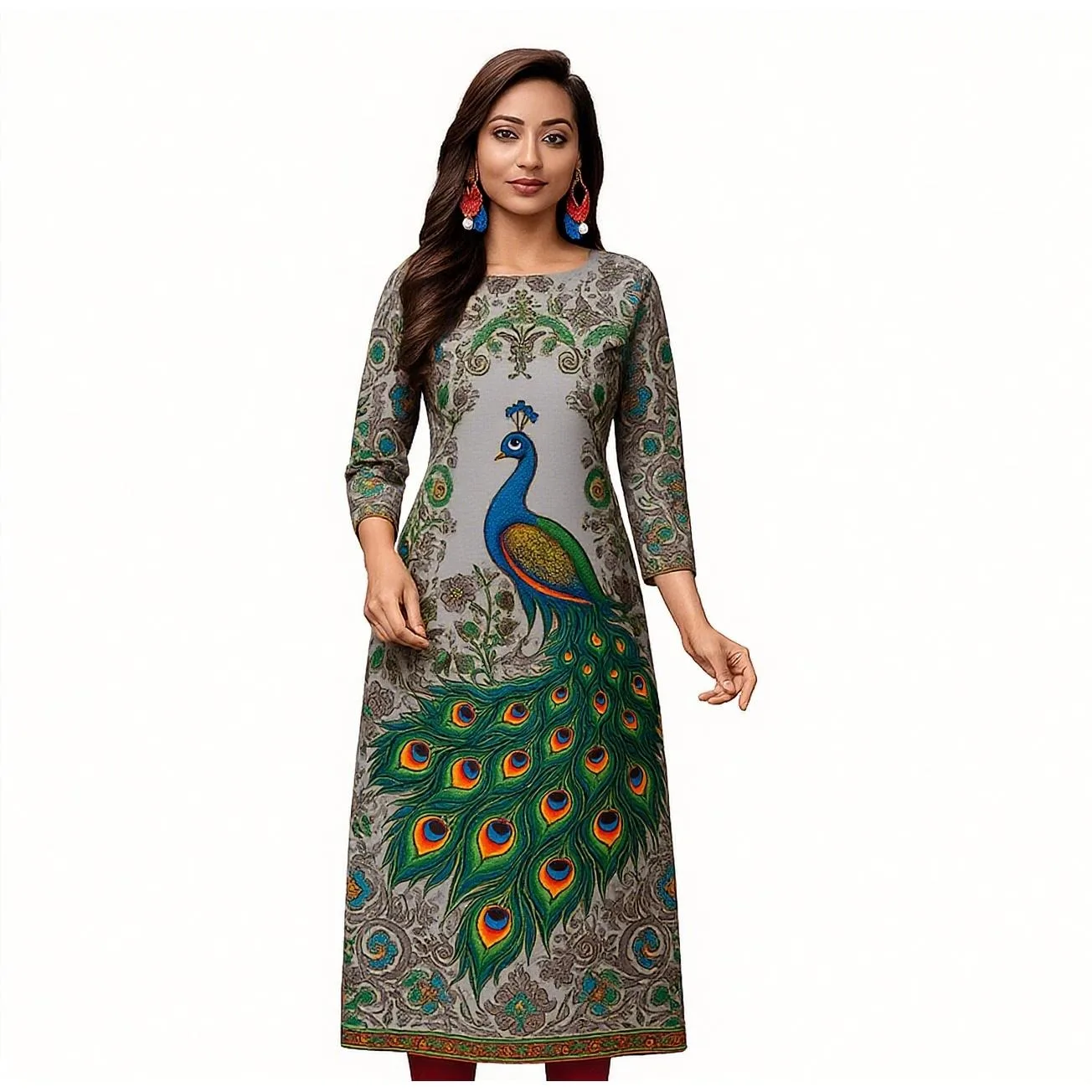 

Мусульманское повседневное платье Курта Ближневосточное прямое повседневное этническое платье с разрезом подол Мандарин Павлин Кафтан в национальном стиле Marocain Femme