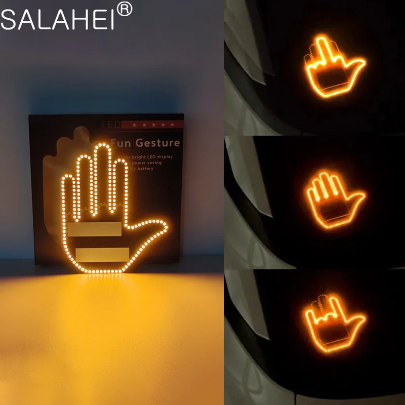 New LED Illuminated Gesture Light Car Finger Light With Remote Road Rage Signs Middle Finger Gesture Light Hand Lamp Accessories