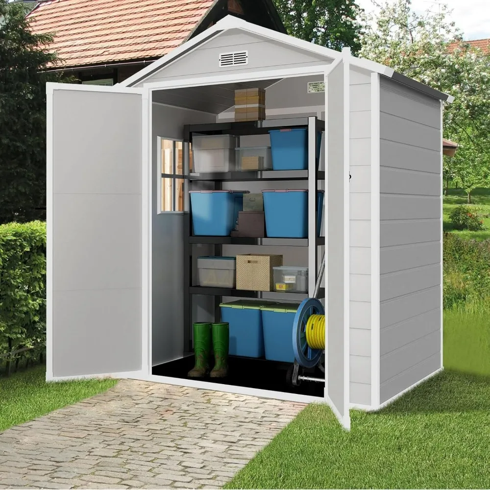 

Resin Shed 6x4.4FT, Outdoor Storage Shed with Floor, Plastic Shed with Floor, Waterproof Outdoor Resin Shed, Lockable Doors