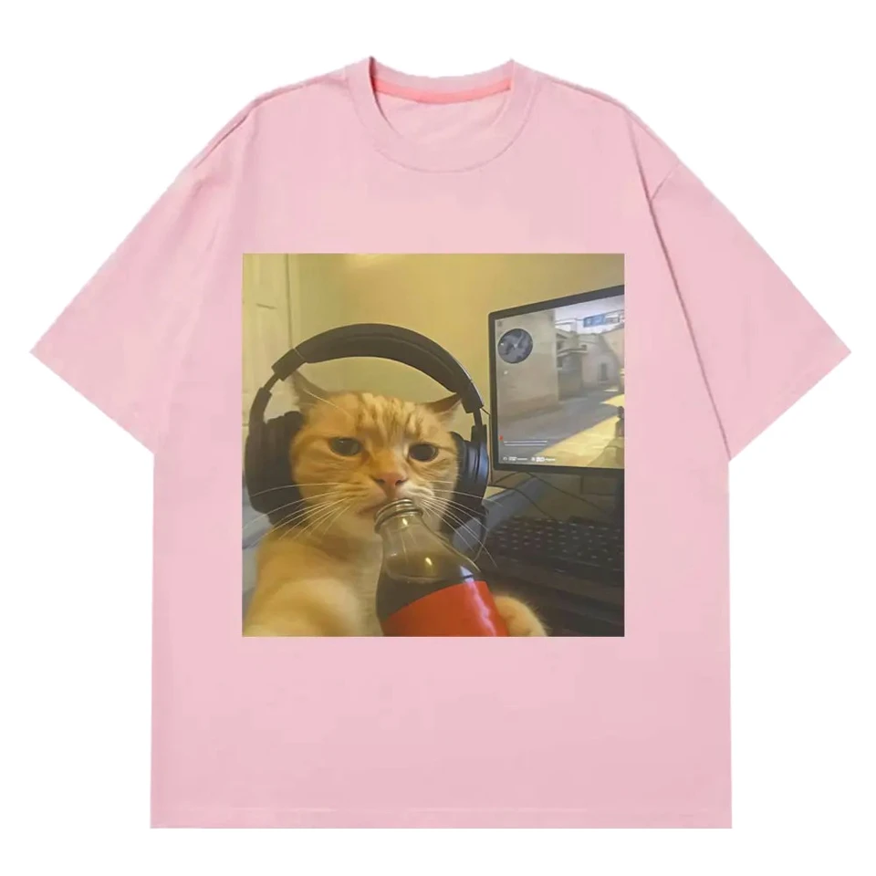 Funny Gamer Cat Meme Printed Tshirt Women Fashion Summer Short Sleeved Casual Harajuku T-shirts Tops Casual Clothing, image 6