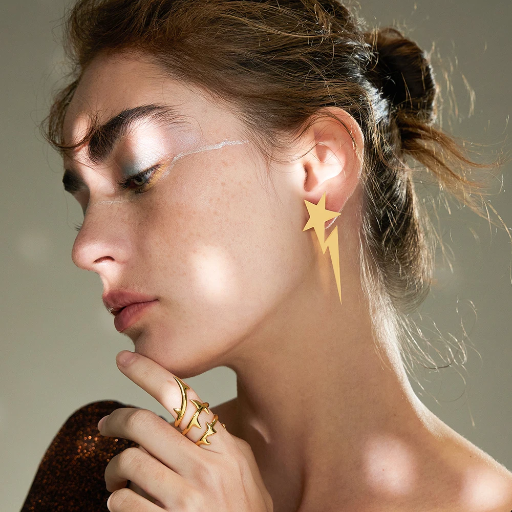 

ENFASHION Pendientes Lightning Drop Earrings For Women Stainless Steel Gold Color Earings Fashion Jewelry Dropshipping E221464