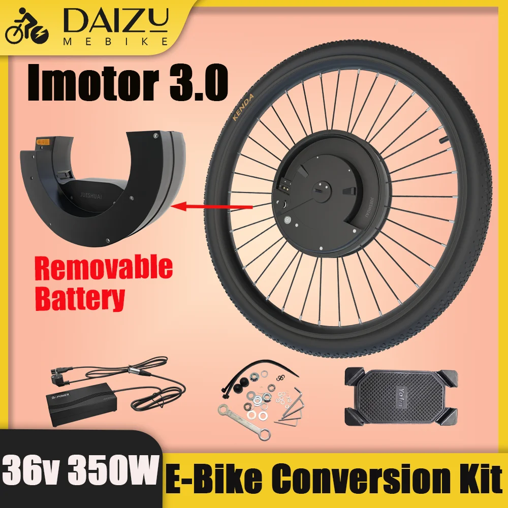 전기 자전거 변환 키트, Imortor 3.0 디스플레이 앱 제어, 전면 모터, 36V, 350W, USB 포트, 자전거 액세서리, 24 인치, 26 인치, 27.5 인치, 700c