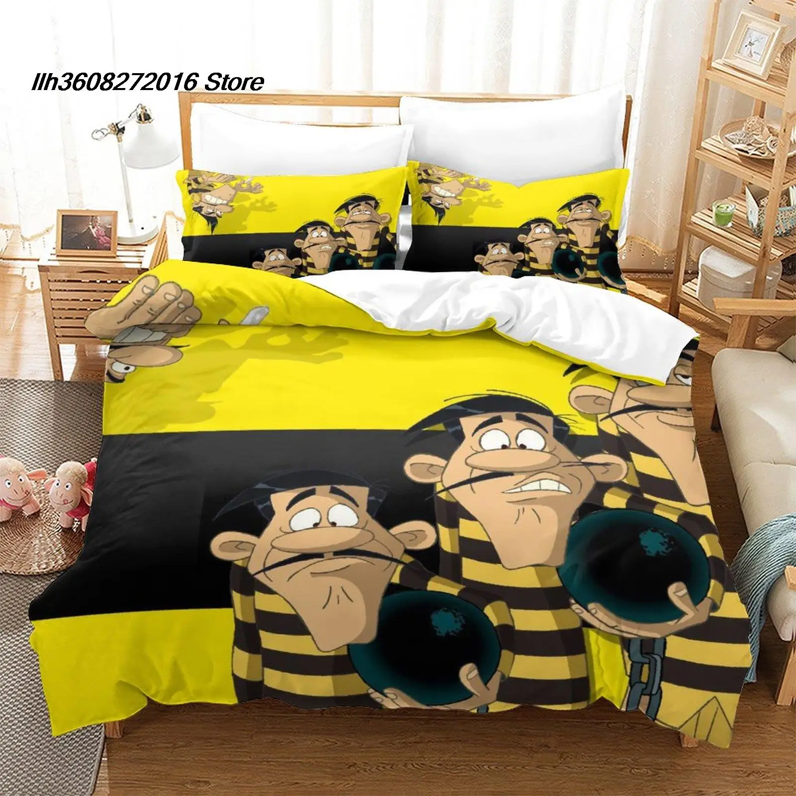 Conjunto de Cama Lucky Luke com Estampa de Cowboy Ocidental, 3 Peças, Capa de Edredom de Microfibra Macia, Fronhas, Presente para Fãs Kawaii, Decoração de Quarto