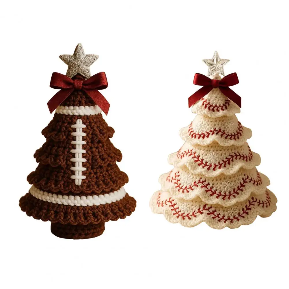 15cm Handmade Football/Baseball Crochet Christmas Tree Ornaments DIY Sports Themed Knit Christmas Tree Kit For Holiday Decor