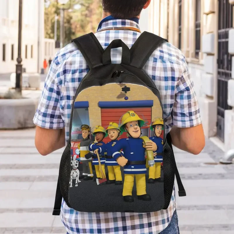 Customized Fireman Sam Backpacks for Men Women School College Students Bookbag Fits 15 Inch Laptop Bags