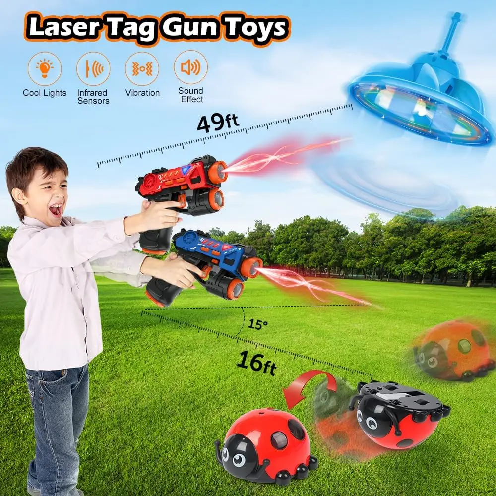 Conjunto de arma de etiqueta laser VATOS 4 em 1 para crianças com besouro voador blaster arma de brinquedo jogo de tiro presente de Páscoa para meninos meninas de 3 anos ou mais