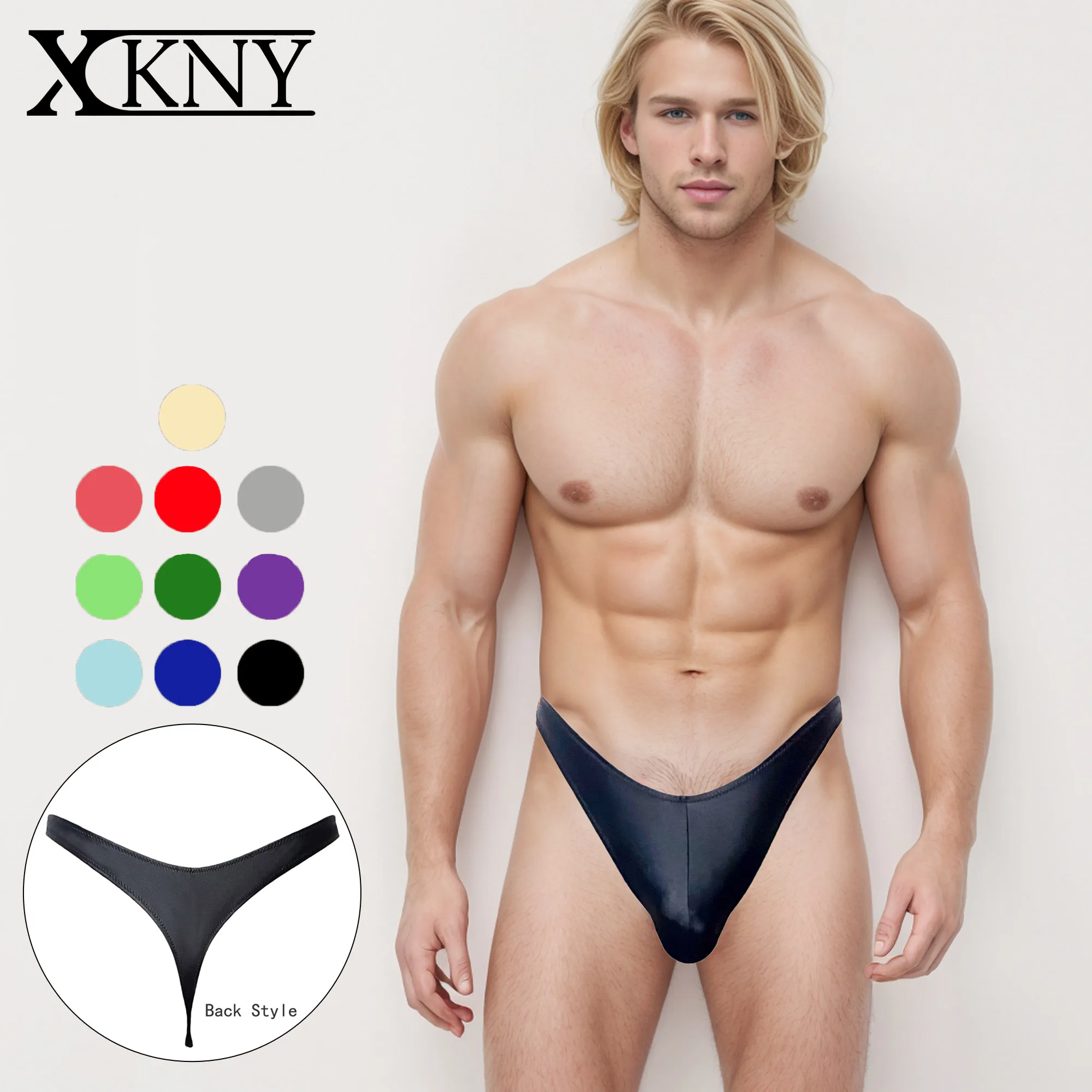 XCKNY larger waist Men thongs oil glossy oversized t-pants solid bikini high score bikini bottomed underwear men shiny pants