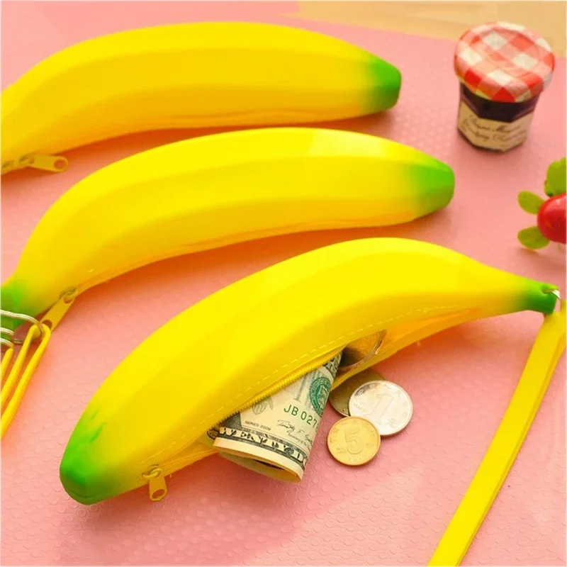 Cute Kawaii Silica gel Banana Pencil Case Creative Novelty Lovely Pen Bag for Kids Korean Stationery 1pcs