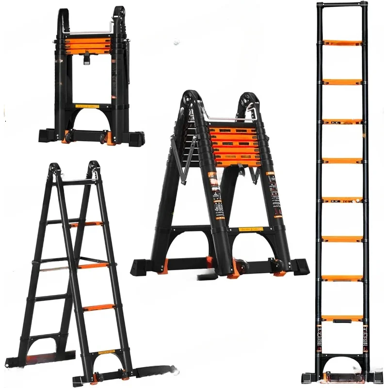 

Telescoping Extension Ladder With Stabilizer Bar, Collapsible Aluminum Folding Step, A Frame, 16.5Ft, Portable