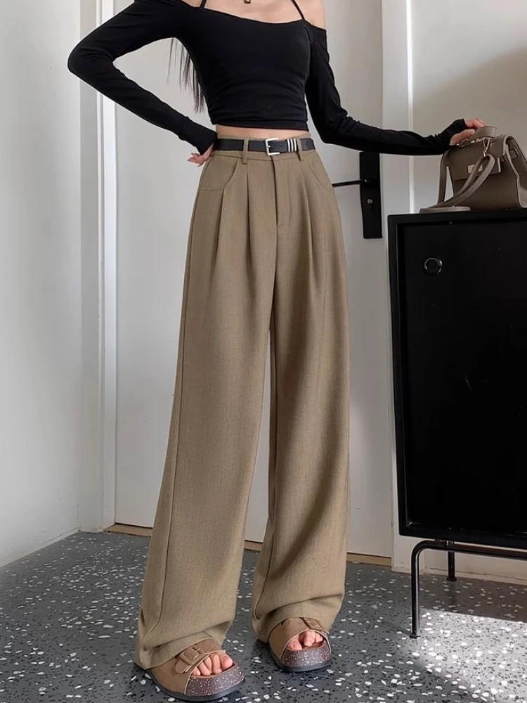 Hoch taillierte weiße Anzug hose lose vielseitige koreanische Mode gerade weites Bein Hosen Frauen elegante Damen hosen Herbst neu