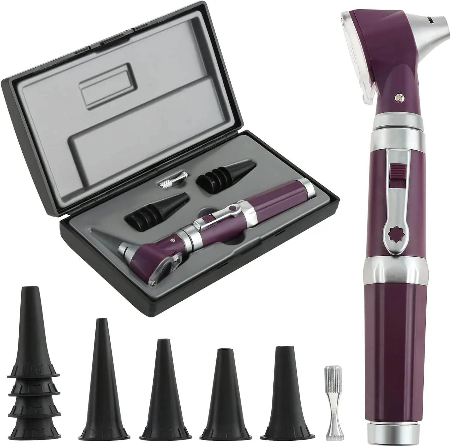 Otoscope Kit Ear Scope with Light 3X Magnification 4 Speculum Tip Size Ear Infection Detector Otoscope Ear Care Tool Fit Purple