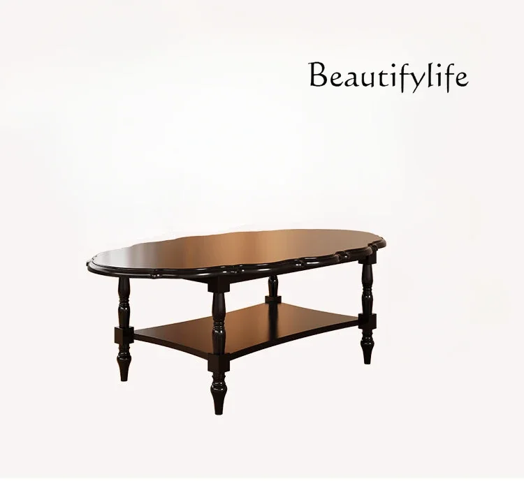 French Retro Solid Wood Double-Layer Coffee Table Living Room New Design High-Grade Artistic Petal Low Table