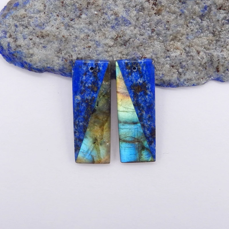 Handmade Jewelry Natural Stone Labradorite Lapis Lazuli Fashion Earrings Accessories For Women 35x12x4mm 9g