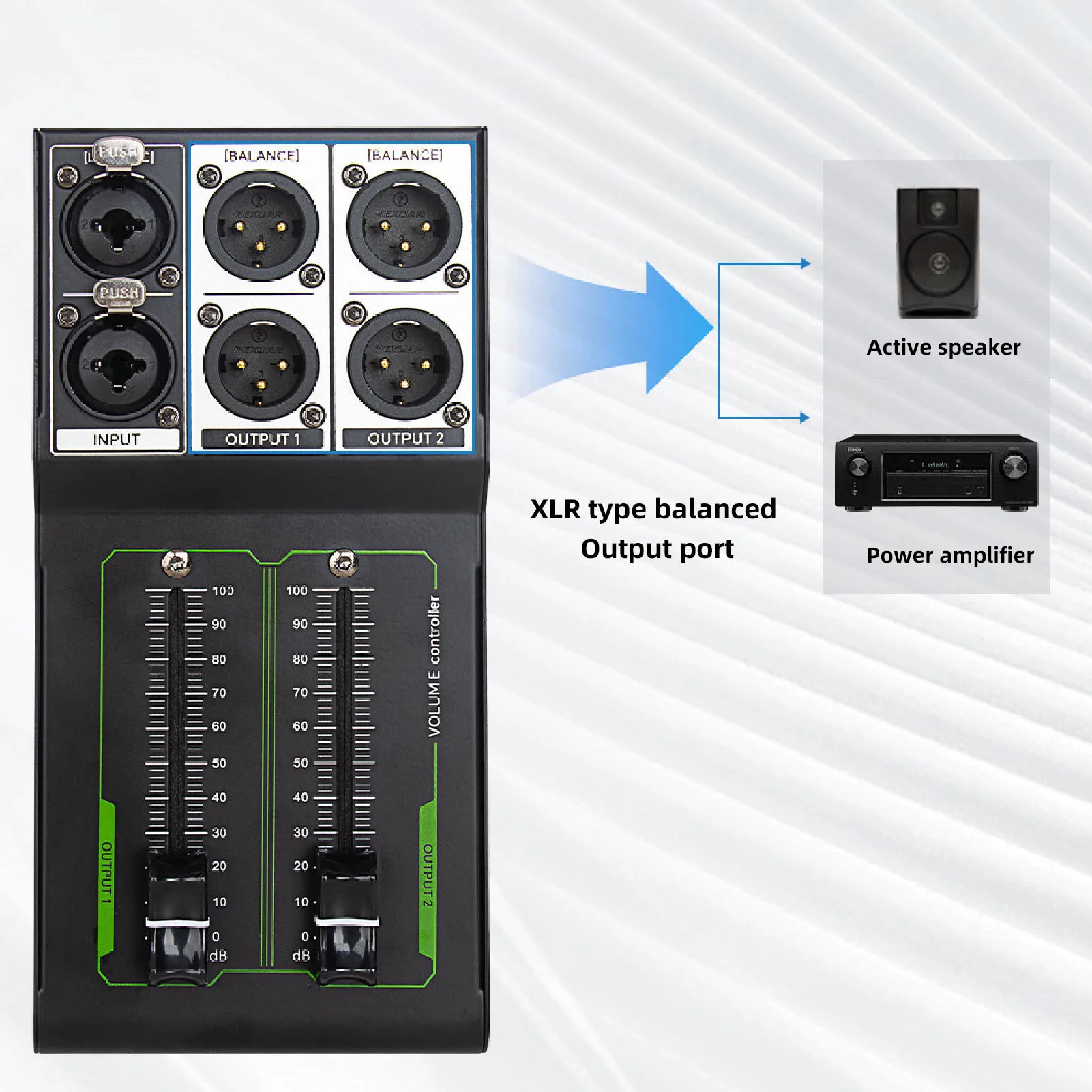 Passive Volume Controller All Metal Lossless 1 in 2 Out Accurate Stereo Volume Controller for Studio and Home Sound System
