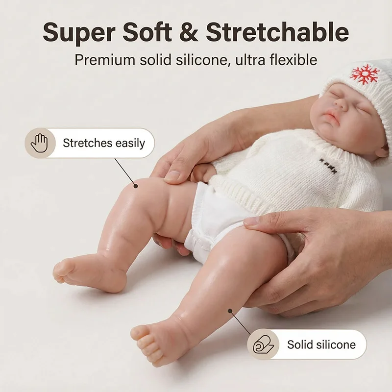 دمية فتاة نائمة من السيليكون بطول 30 سم مع رموش مزروعة