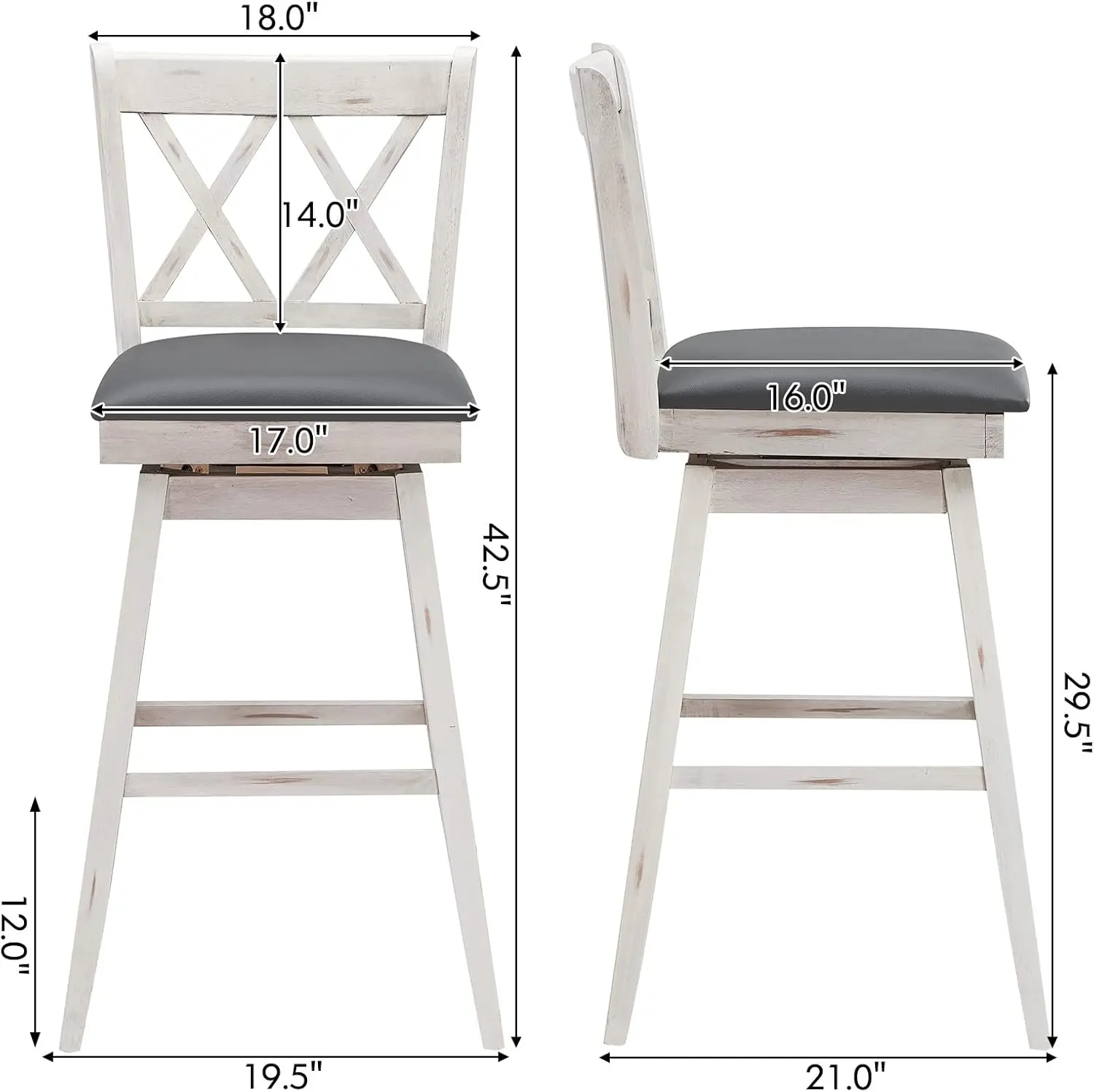 COSTorganis-Ensemble de 4 tabourets de bar, barre à percussion à 360 °, recommandé pour un tabouret de bar de 29.5 pouces avec coussin assisté au pied et dossier ergonomique