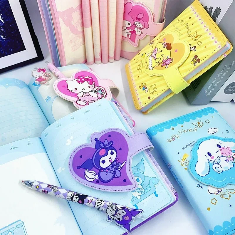 2024 New Sanrio suit, ledger, cute, girly, cartoon, stationery, Kurome, pu magnetic buckle, notepad, gift box, gel pen, notebook