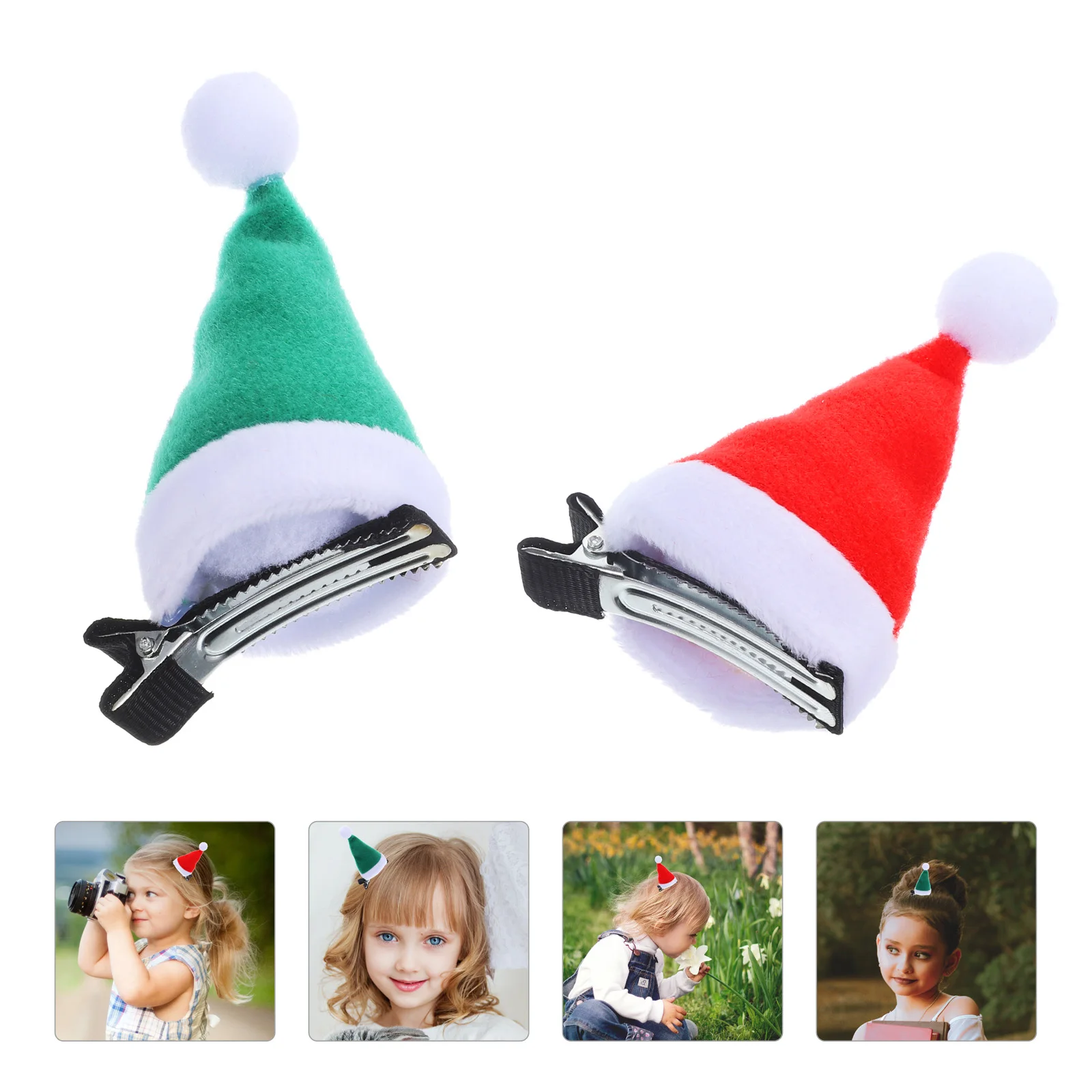 

6pcs Mini Christmas Hat Hair Clips Red 3 Green 3 Set Strong Comfortable Women Party Accessories Holiday Decor Santa