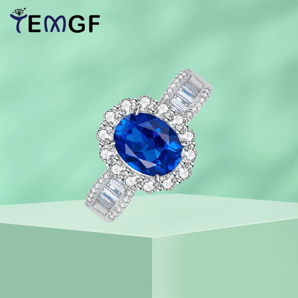 

TEMGF 7*9mm Oval Cut Blue Zircon Ring S925 Sterling Silver Fine Jewelry for Women Luxury Sparkling Anniversary Birthday Gift