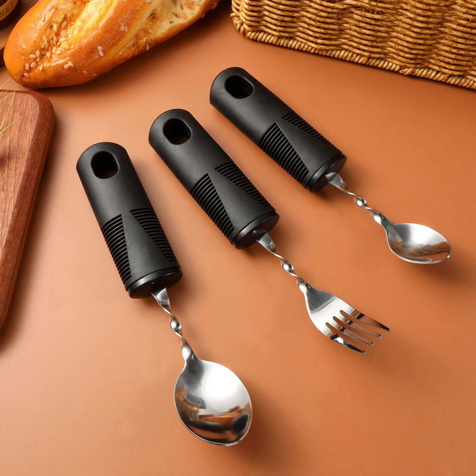 

3 Pcs Travel Utensils Disabled Cutlery Spoons Elderly Tableware Adaptive Disability Gadgets Eating