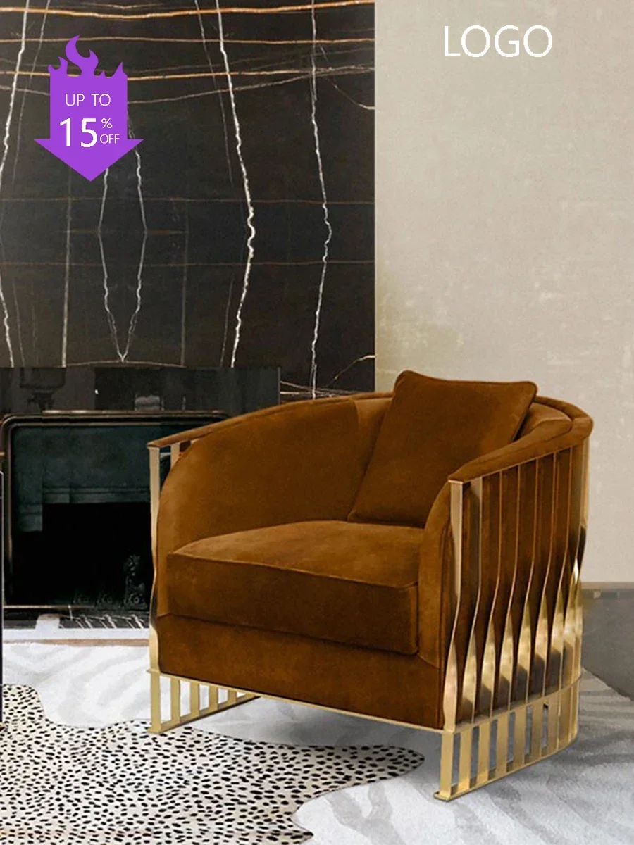 

PPP Italian Light Luxury Armchair Artistic Creative Leisure Hotel Club Reception Stainless Steel High-End Couch