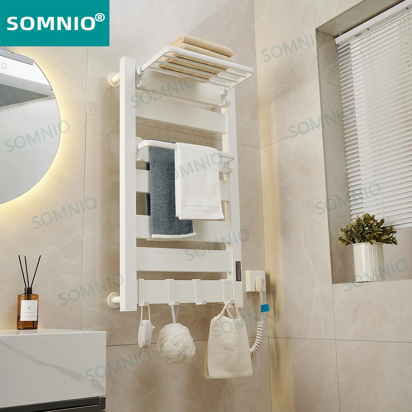 SOMNIO Wall Mounted The New Carbon Fiber Heating Space Aluminum Bathroom Intelligent Heating Towel Rack Drying Rack