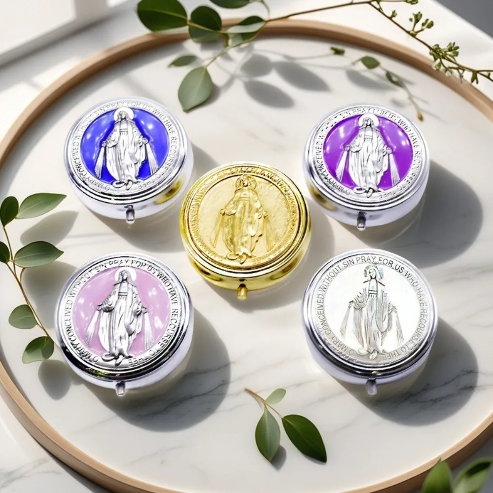 Retro Religious Jewelry Box Round Elegant Virgin Mary Gift Box Zinc Alloy Saint Benedict Jewelry Box Accessories Storage