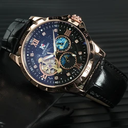 AOKULASIC Moon Phase Tourbillon Automatic Watch for Men Luminous Fashion Diamond Leather Steel Strap Luxury Mechanical Watches