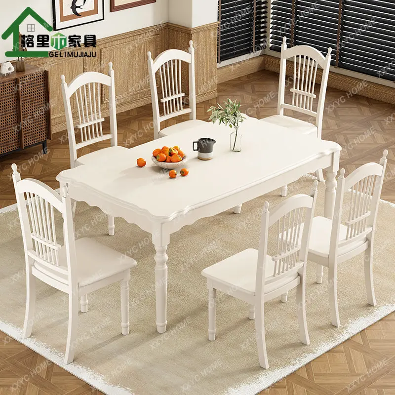Household small apartment modern simple white rectangular dining table and chair combination