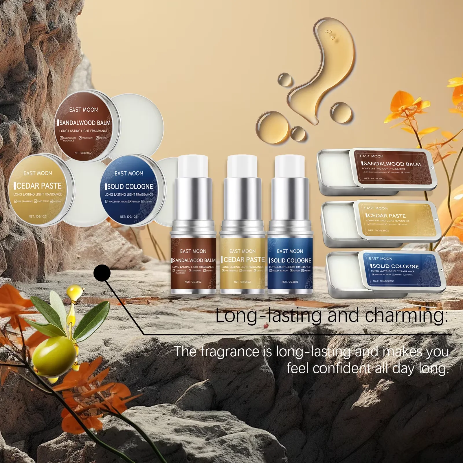 Men Sandalwood Balm Series Lasting Scent Keep Fresh Dating Flirting Improve Temptation Portable Body Light Fragrance Solid Balms