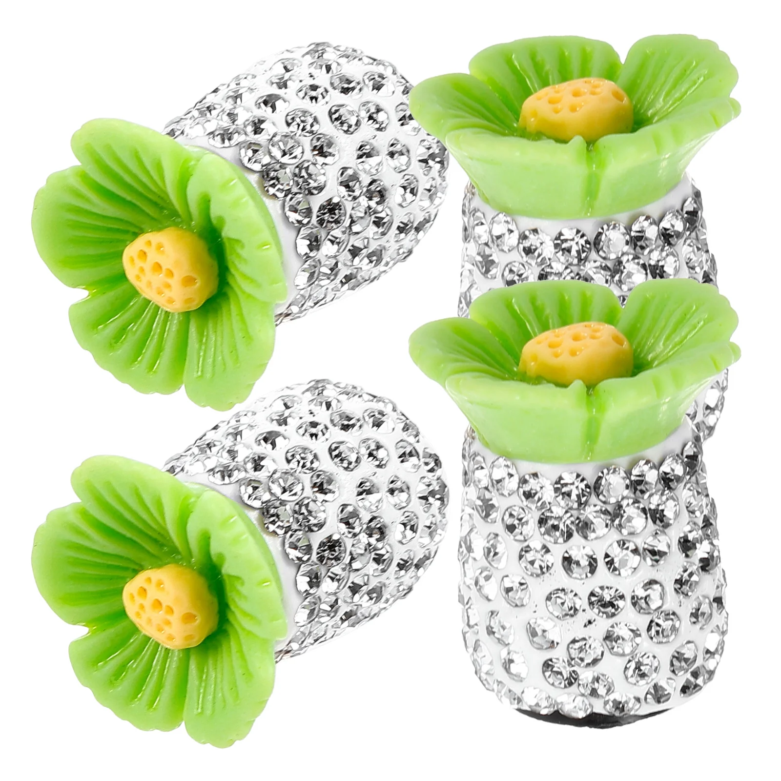 

4pcs Diamond encrusted Tire Valve Caps Car Tyre Valves Dust Covers Green Sturdy Material Universal Fitment