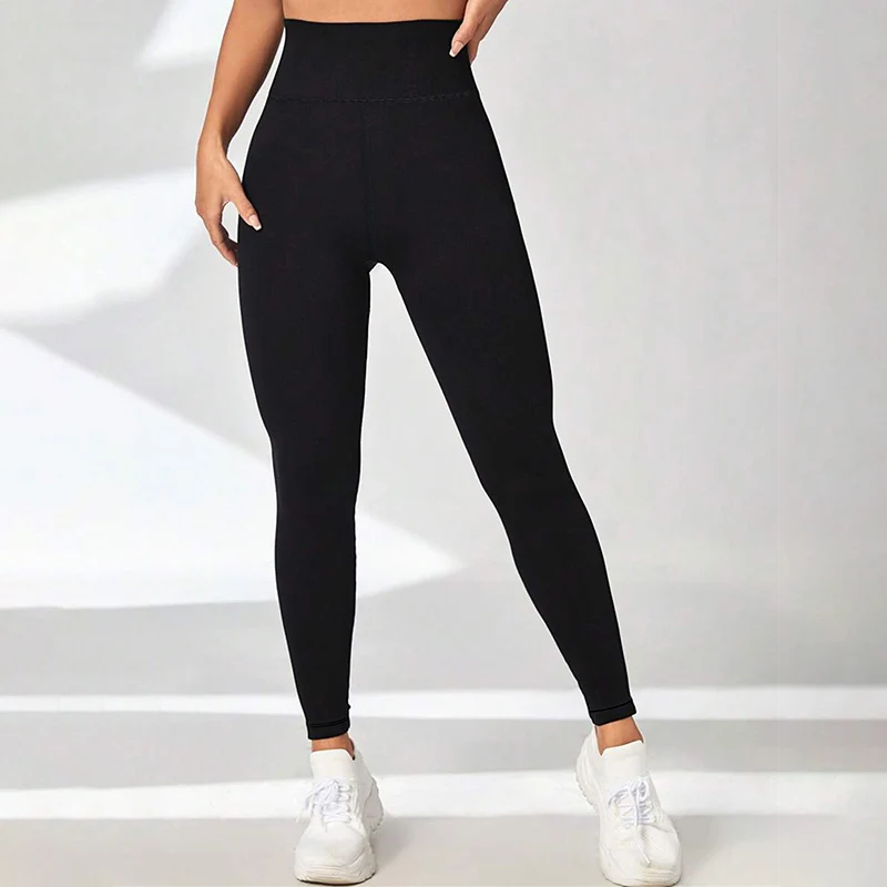 Women's Yoga Leggings, Solid Color High Waisted Slim, Fit Hip Lifting Stretch Pants, Quick Drying Fitness Running Yoga Pants