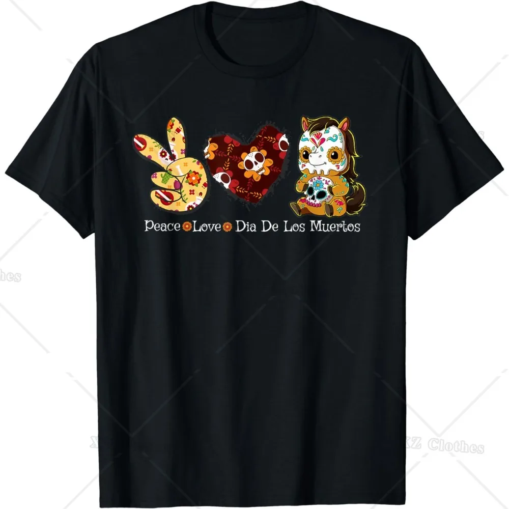 Sute Skeleton Horse and Love Heart Dia De Los Muertos Horse T-Shirt for Women Men