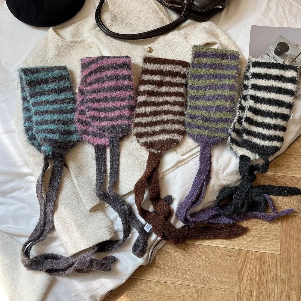 

Vintage Stripe Pattern Stripe Knitted Scarf Dual-Purpose Ear Protection Wool Shawl Warm Material Winter Scarf Winter Wear