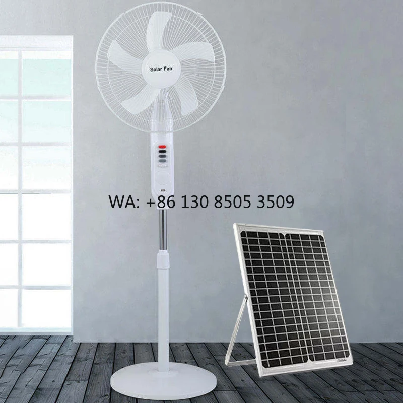 16-Inch Rechargeable Lithium Battery Solar Standing Fan with LED Light & USB Charge Solar Panel