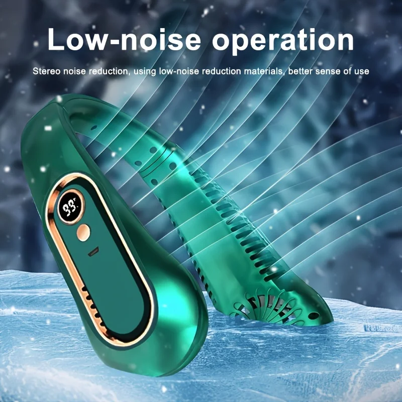 1 قطعة، مروحة رقبة محمولة، قابلة لإعادة الشحن عبر USB، مروحة صغيرة شخصية مع شاشة رقمية، 18.2 سم * 7.24 سم، قابلة للتعديل، تبريد ثلج فائق،