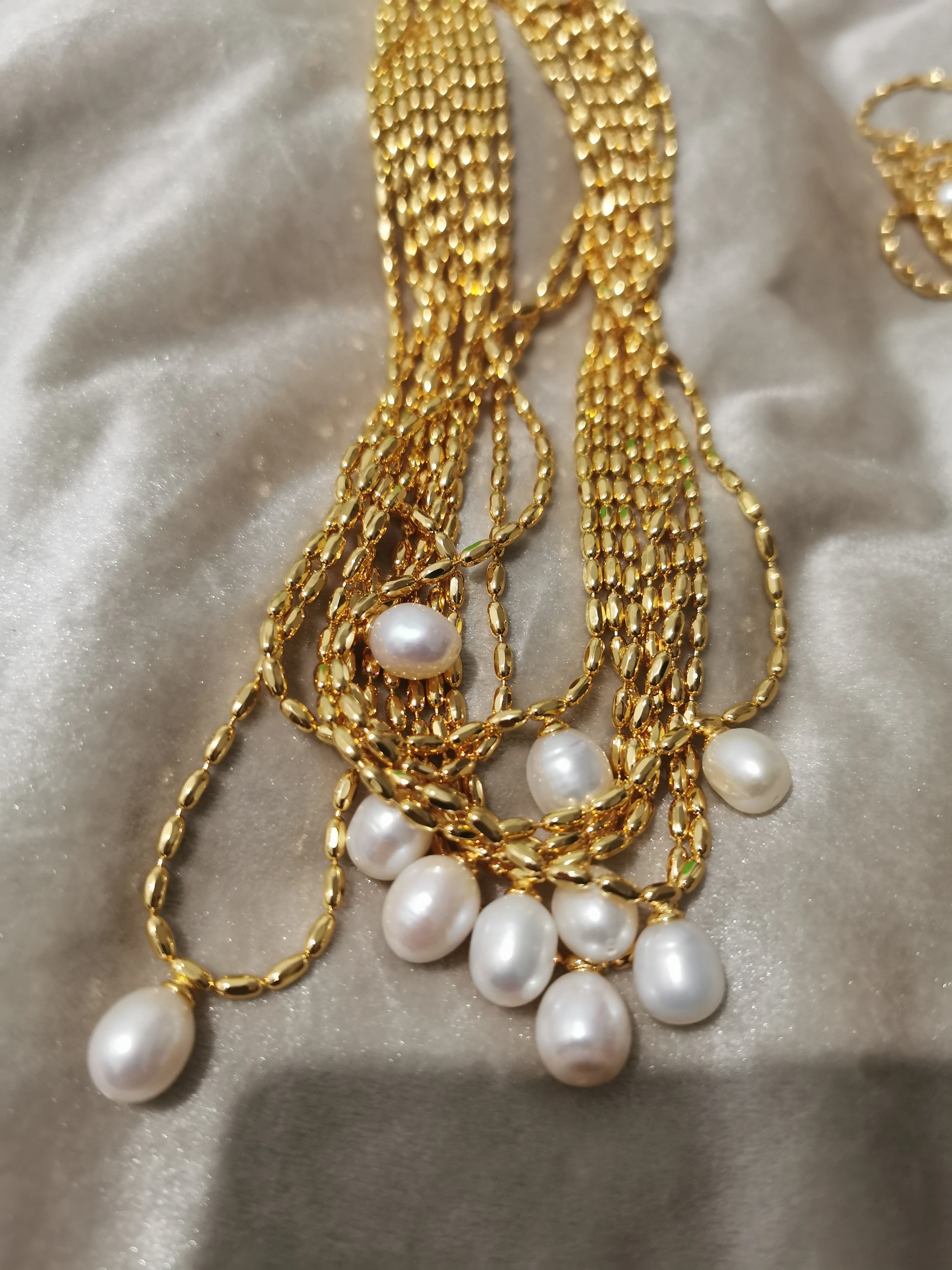 Titanium With 18K Gold Beads Chian Real Pearl Choker Necklace Designer T Show Runway Gown Rare INS Japan Korean Boho Top 6