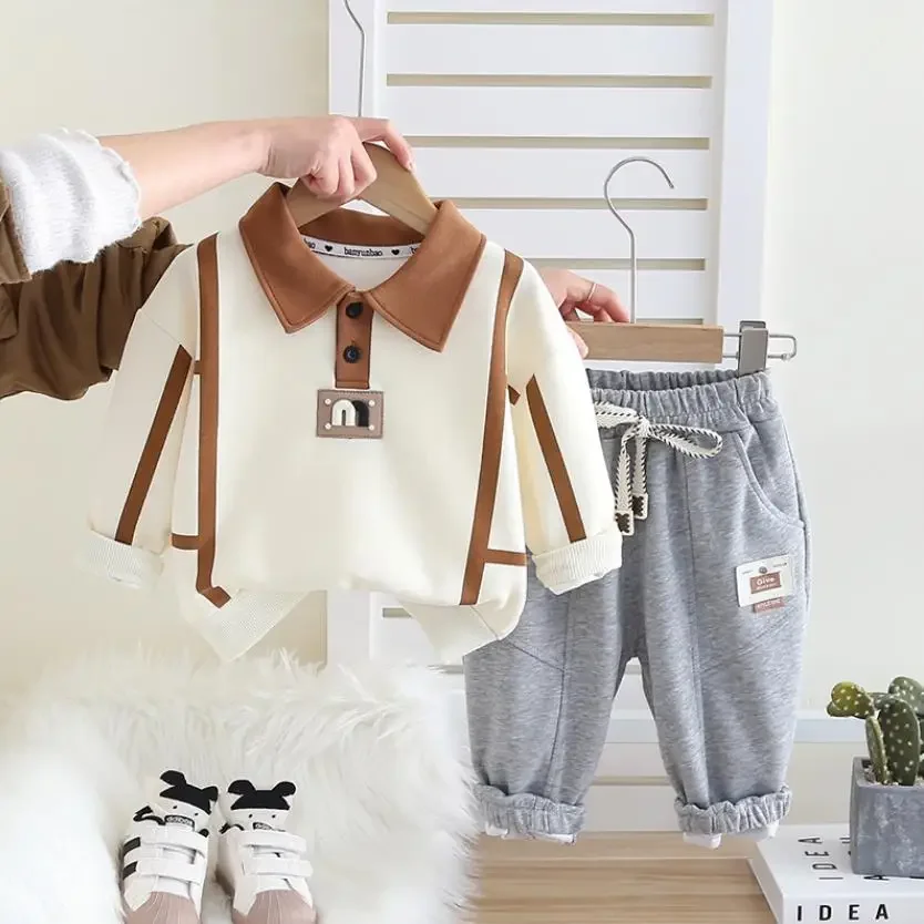 

Boys Spring Sets 6 To 12 Months Designer Baby Infant Clothing Letter Turn-down Collar T-shirts And Pants Toddler Kids Tracksuits