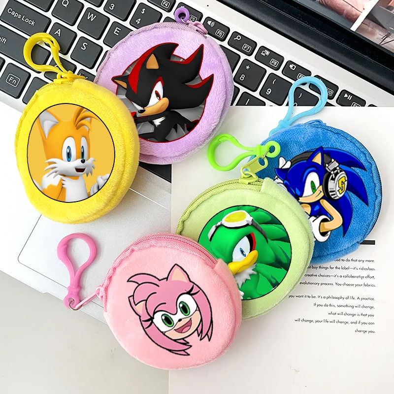 Sonics Round Coin Purse Amy Rose Tails Cartoon Plush Wallet Children Mini Clutch Boys Girls Small Money Bag Keychain Pouch Gifts