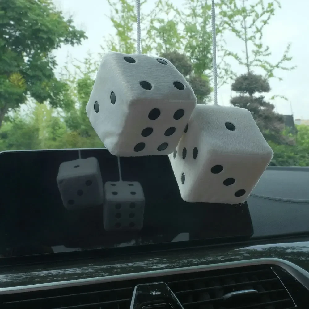 2PCS Auto sSoft Fuzzy Dice Dots Rear View Mirror Hanger Decoration Car Styling Interior Accessorie 6 Colors