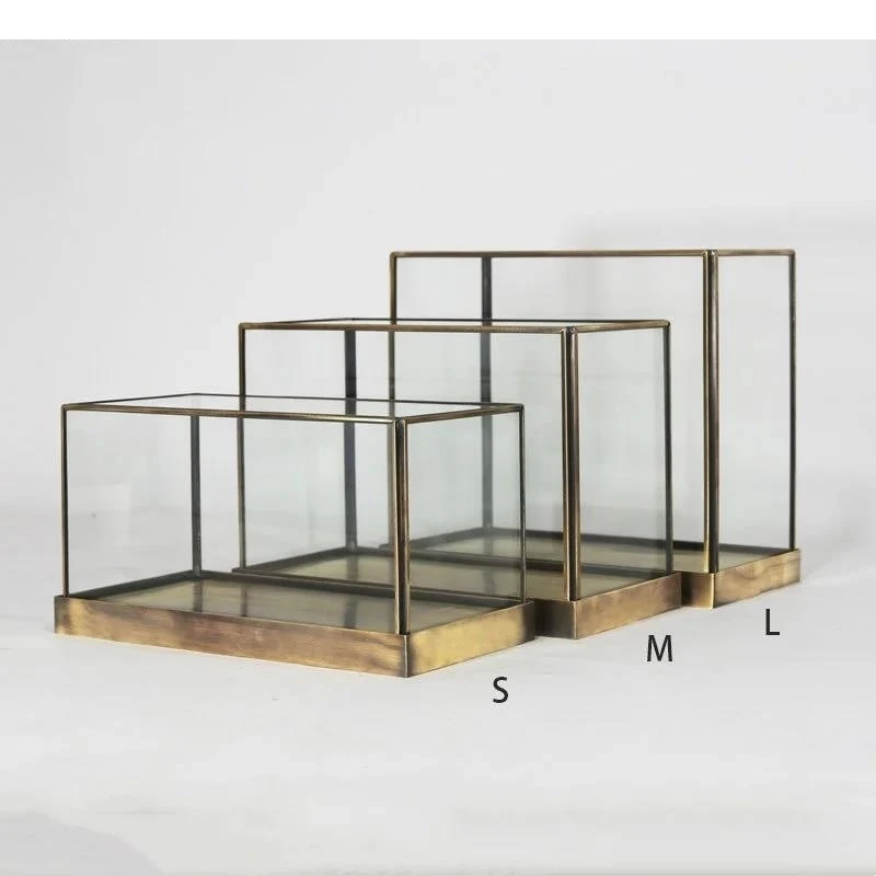 Rectangular Glass Copper-bottomed Cover Dust Decorative Shelves Display Stands Box Storage Tray