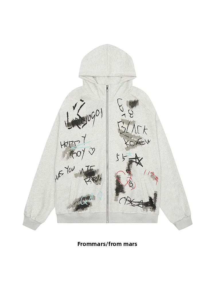 

Модный кардиган с худи и принтом в стиле фит-арт, свободного кроя, для повседневной молодежной осенней одежды