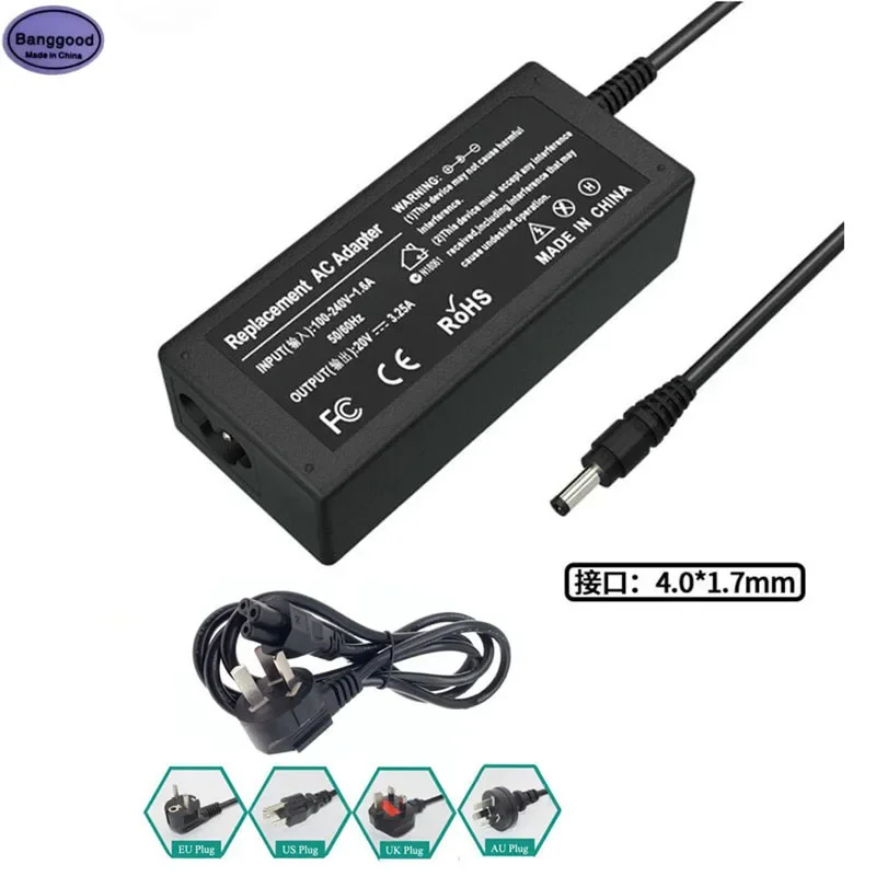 20V 3.25A 65W 4.0*1.7mm Laptop Charger w/ AC Power Cable for Lenovo Ideapad 100S-14 15 Yoga 510 710s 310S 110 Flex 4 5A10K78750