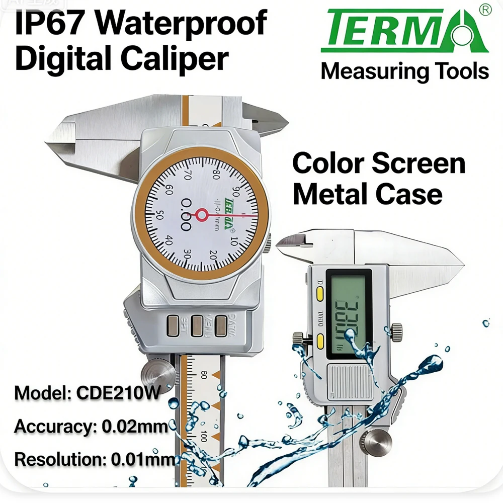 0-150mm Rechargeable Dial Color LCD Screen Display Vernier Caliper Pointer Digit Display Fraction Bluetooth Waterproof Backlight